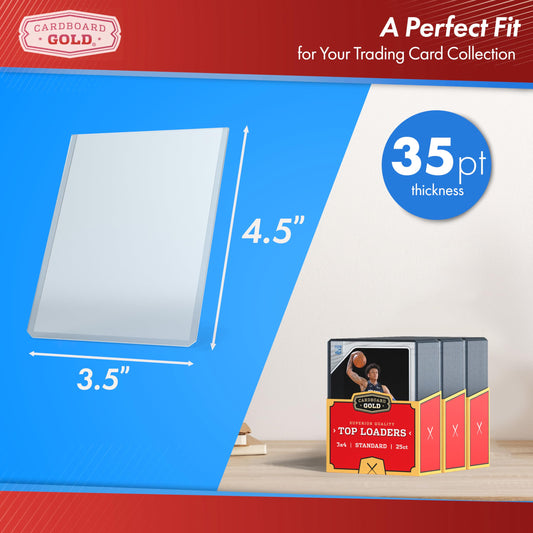 Cardboard Gold 35pt toploaders closeup highlights durability and clean presentation.