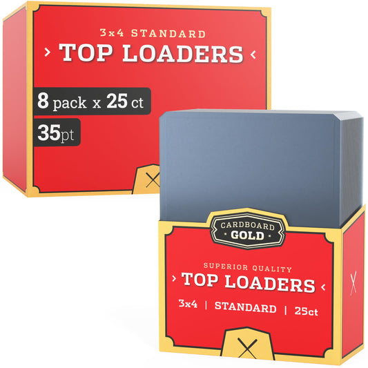 Cardboard Gold 35pt toploaders collection display protecting prized cards with crystal clarity.