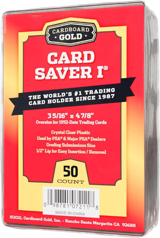 Cardboard Gold Card Saver 1 holder protecting trading cards during handling.
