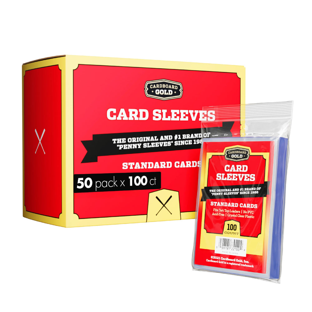 Cardboard Gold Penny Sleeves with ultra-clear display for quick card identification.