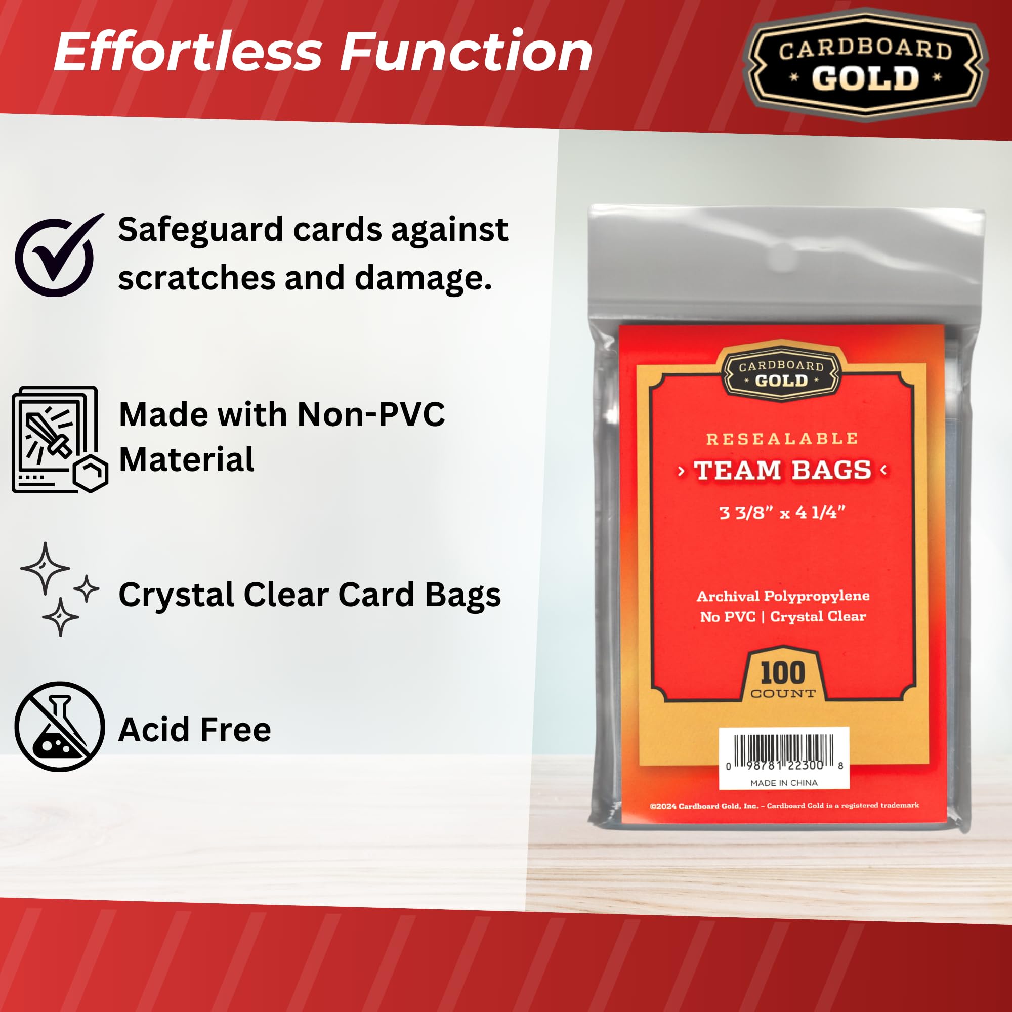 Cardboard Gold resealable strip enables secure closure and easy access.