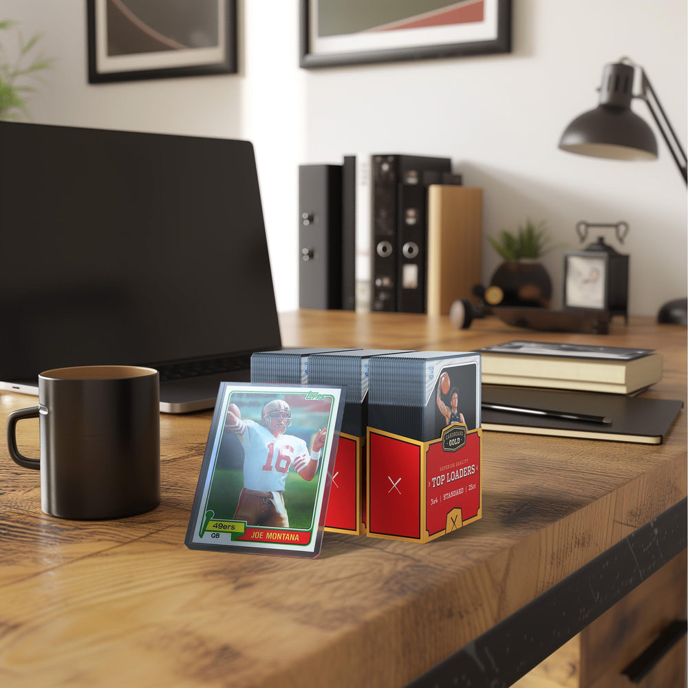 Cardboard Gold top loader in use provides durable protection for prized cards.