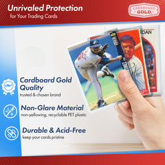 Cardboard Gold hard plastic sleeves demonstrate crystal-clear protection for standard-size cards.