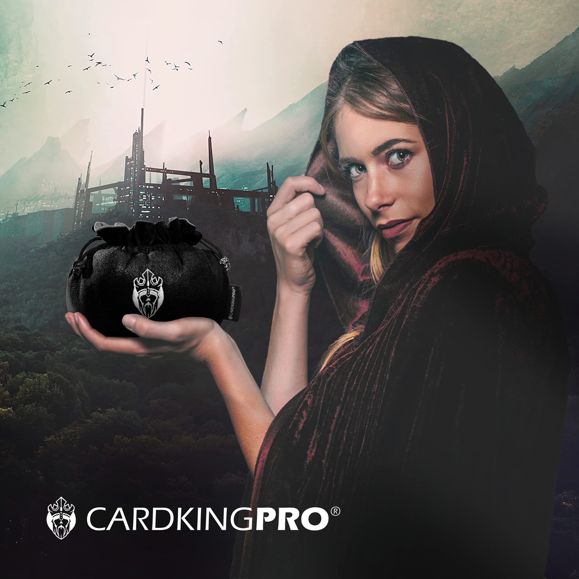 CardKingPro Immense Dice Bag with skull toggles secures dice during transit.