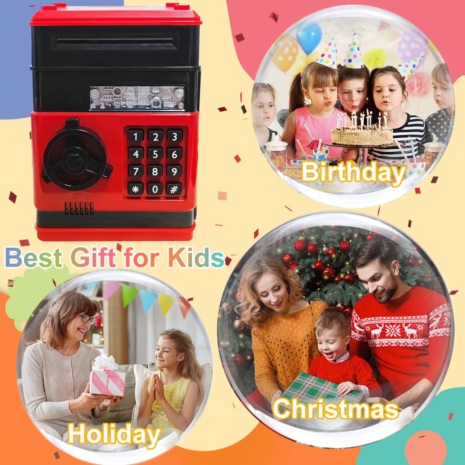 Cargooy Mini ATM Piggy Bank requires batteries for electronic features.