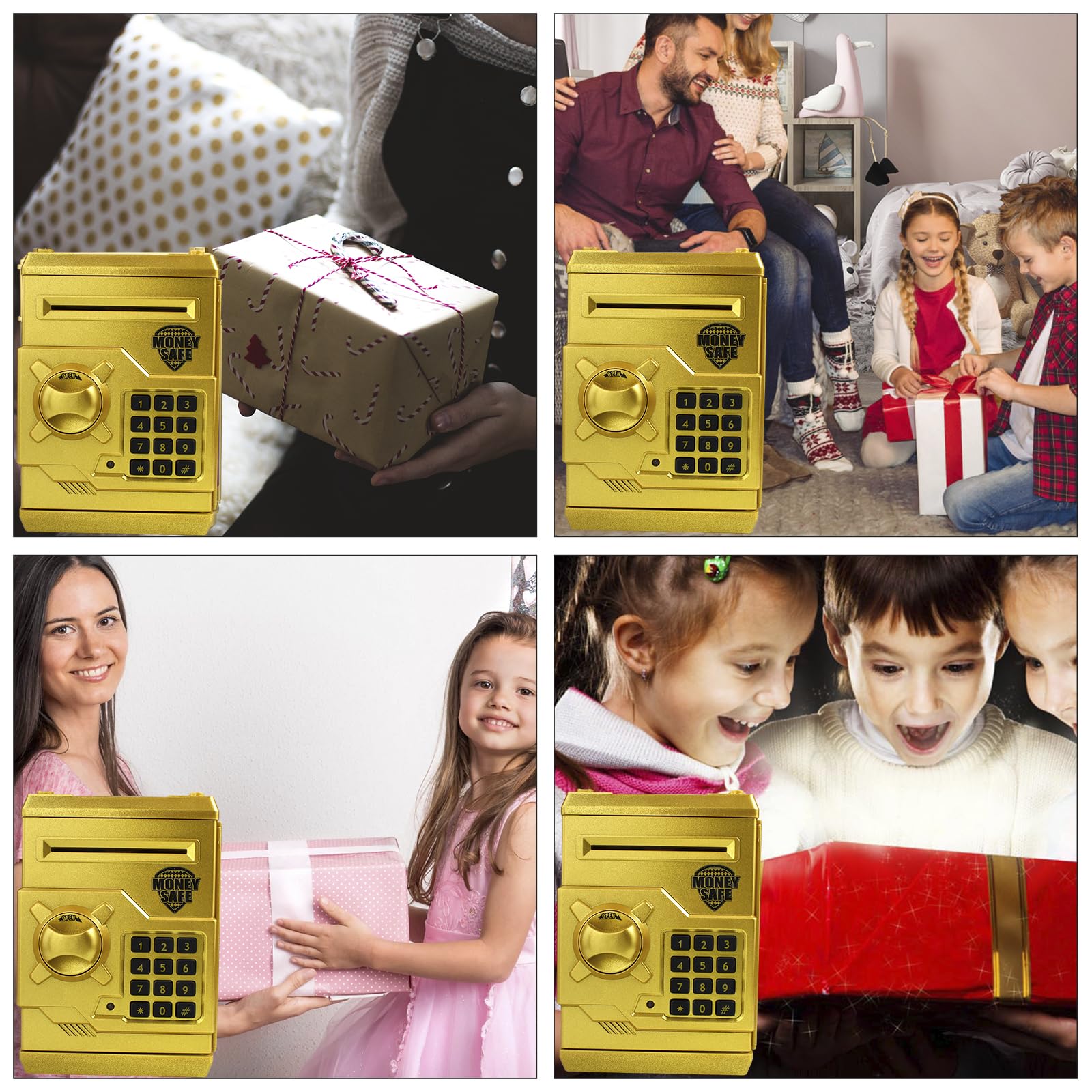 Cargooy mini ATM piggy bank capacity for notes, organized money storage.