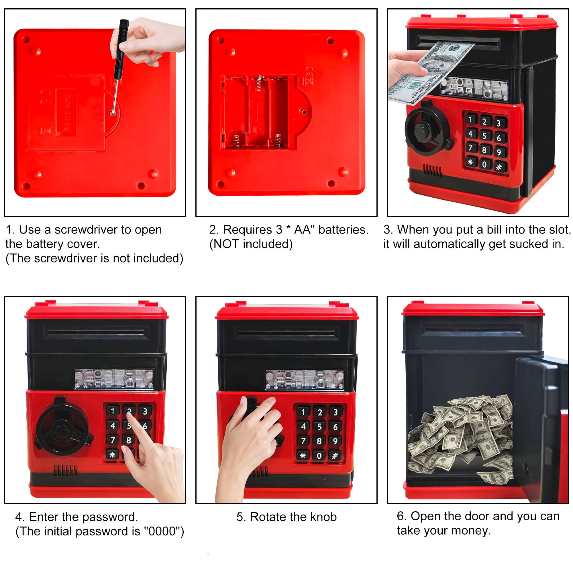 Cargooy Mini ATM Piggy Bank coin slot and cash storage in action.