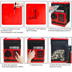 Cargooy Mini ATM Piggy Bank coin slot and cash storage in action.