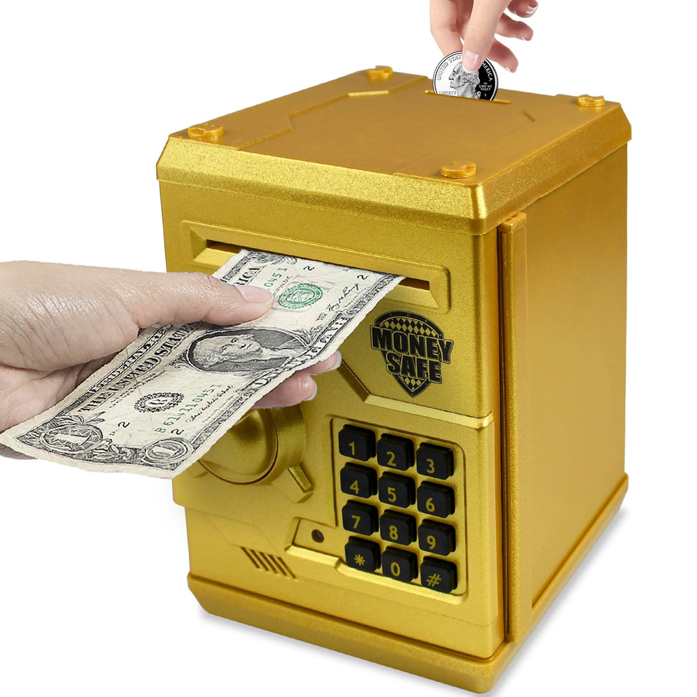 Cargooy mini ATM piggy bank front view, stylish design that invites saving.