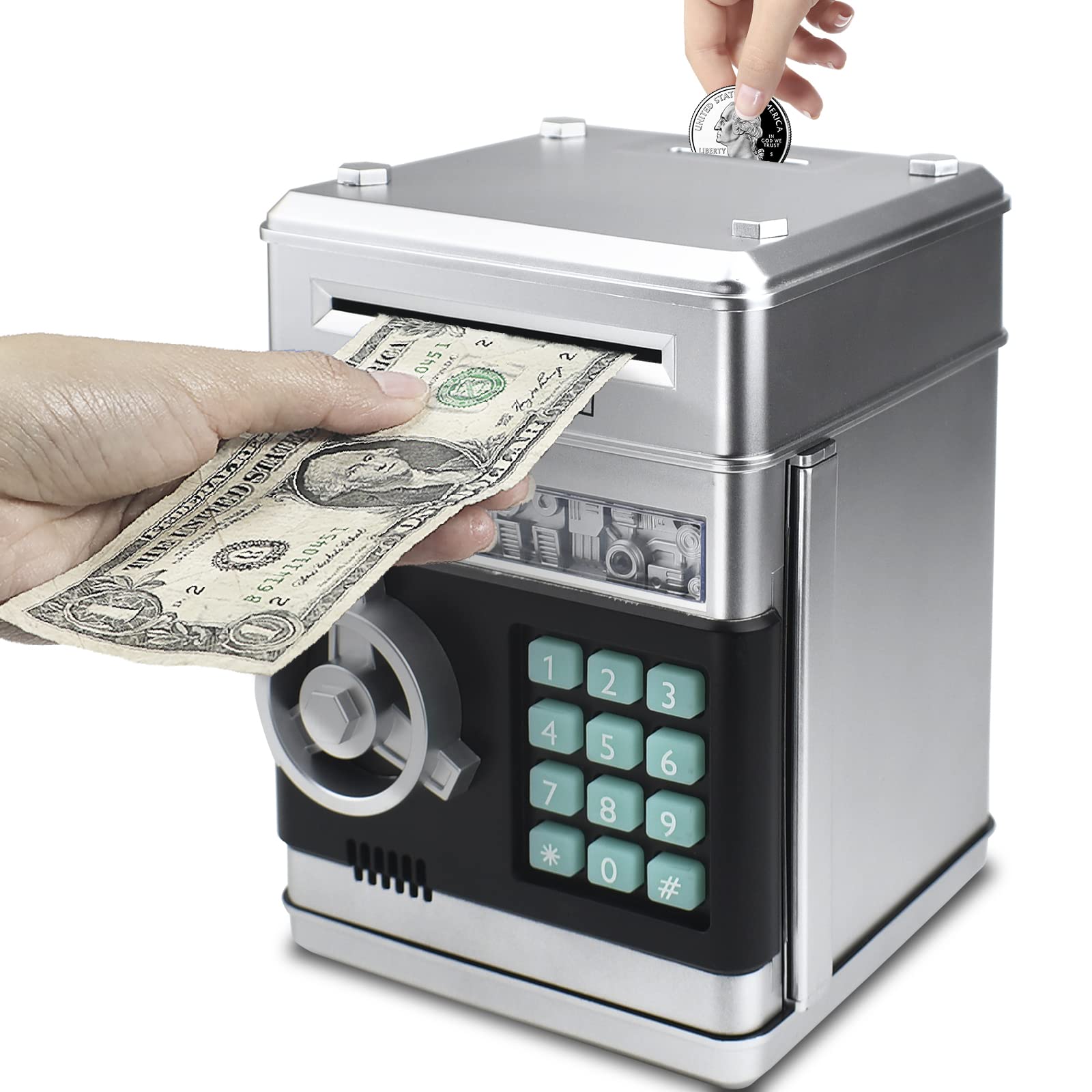 Cargooy Mini ATM piggy bank front view with password lock promotes kid-friendly saving habits