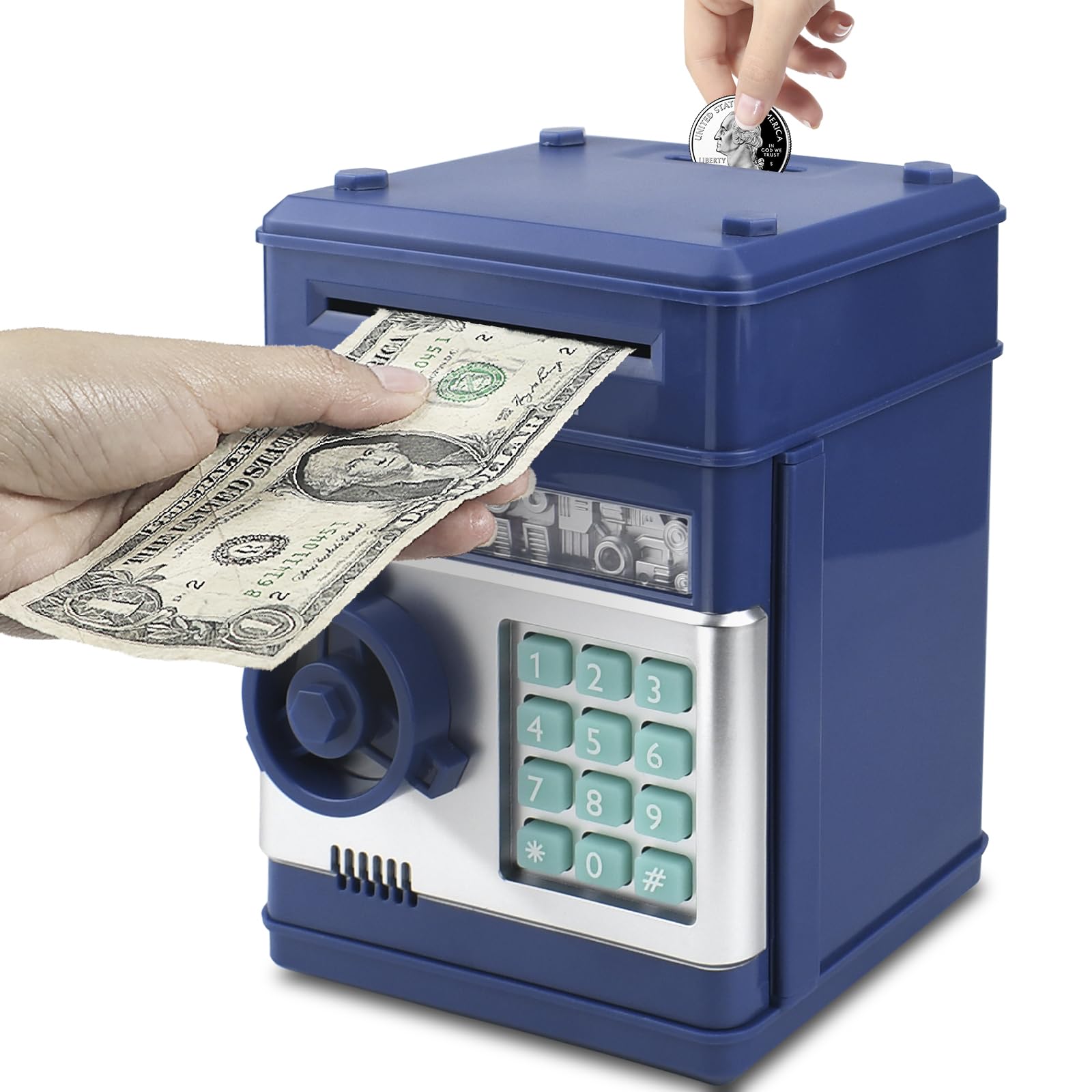 Cargooy Mini ATM piggy bank front view for kid friendly savings