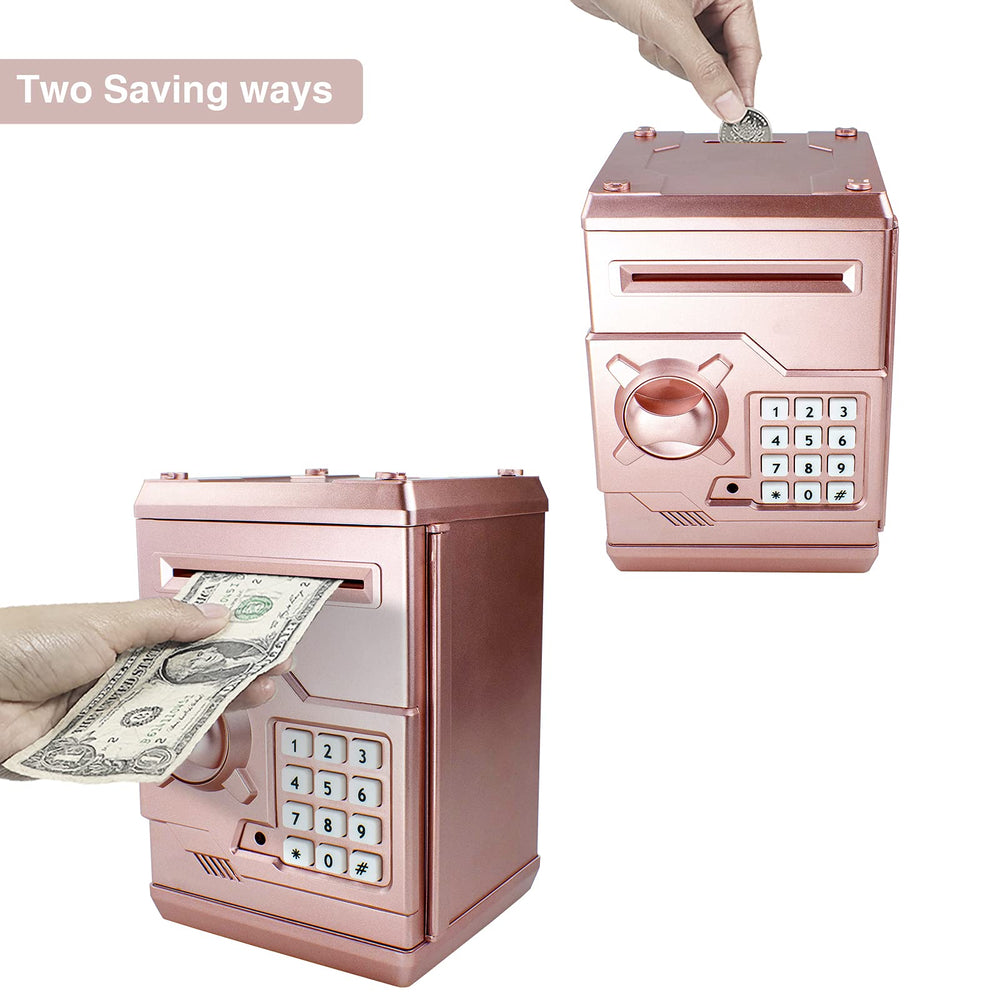 Cargooy Mini ATM Piggy Bank rose gold coin slot emphasizes easy deposits for kids