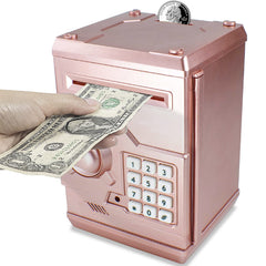 Cargooy Mini ATM Piggy Bank rose gold front view promotes organized savings