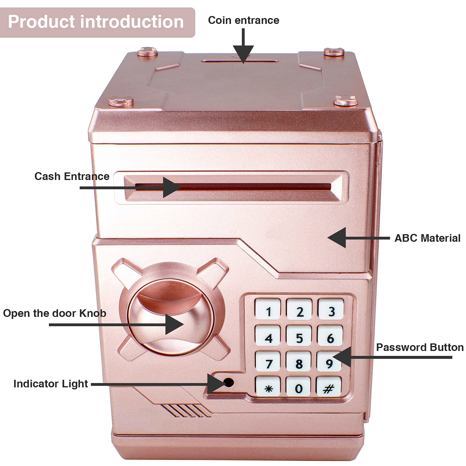 Cargooy Mini ATM Piggy Bank rose gold password lock shows secure access