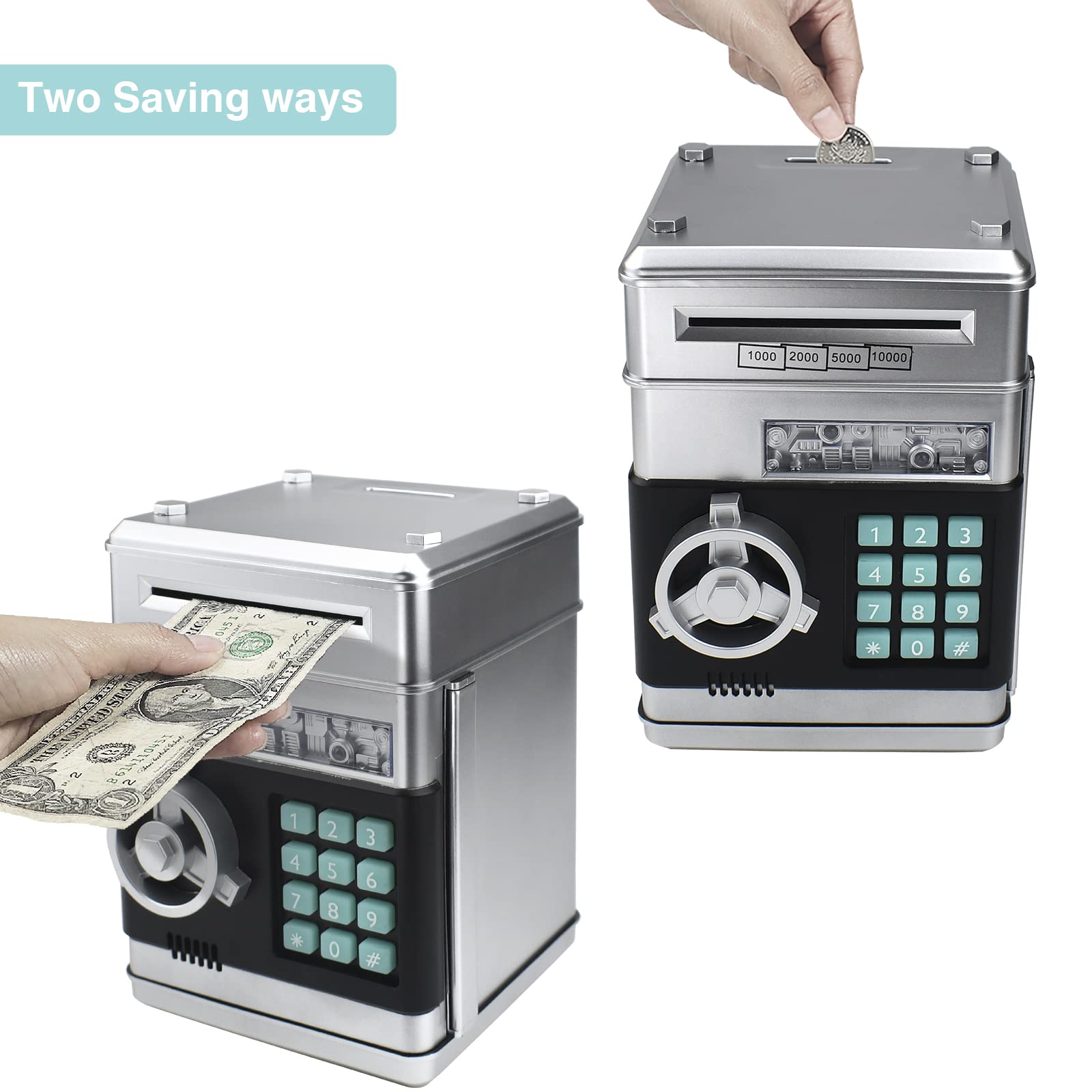 Cargooy Mini ATM piggy bank side view shows compact design for small spaces