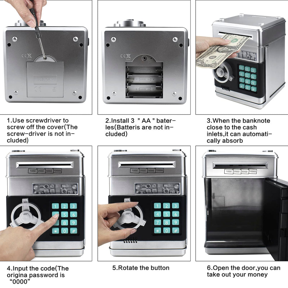 Cargooy piggy bank battery compartment image indicates battery powered operation