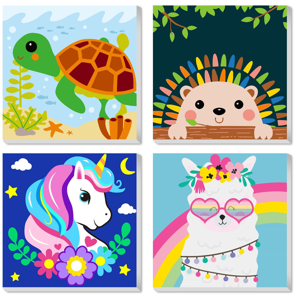 CarlonLin framed animals canvas four-pack for kids, ideal for colorful wall decor.