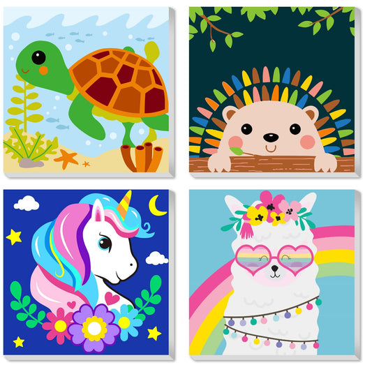 CarlonLin framed animals canvas four-pack for kids, ideal for colorful wall decor.