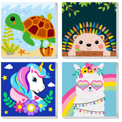 CarlonLin framed animals canvas four-pack for kids, ideal for colorful wall decor.