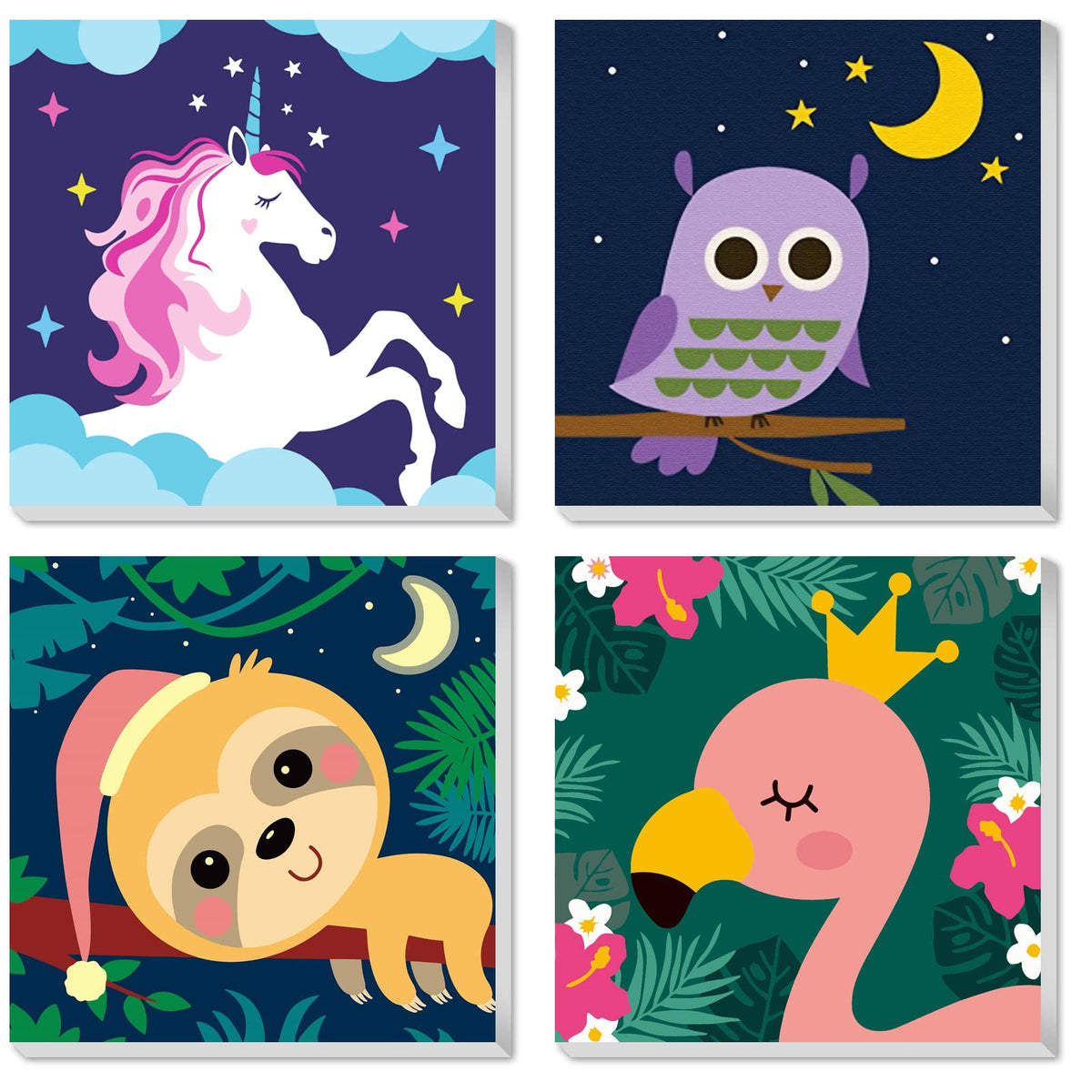 CarlonLin Paint by Numbers for Kids: cute animals on framed canvas, easy for beginners.