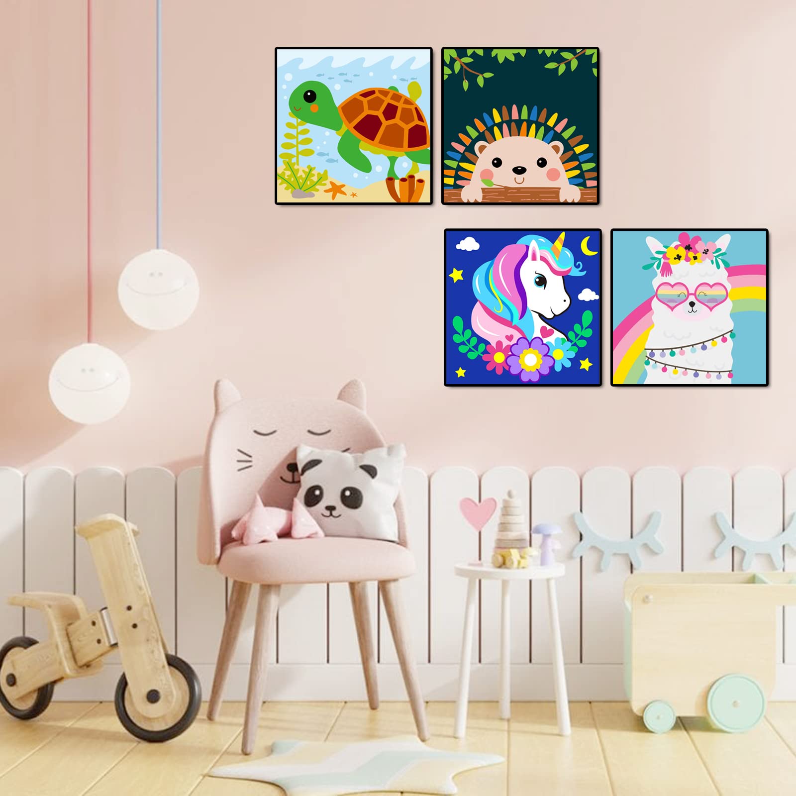 CarlonLin paint-by-numbers kids kit eight by eight inches, promotes calm creativity.