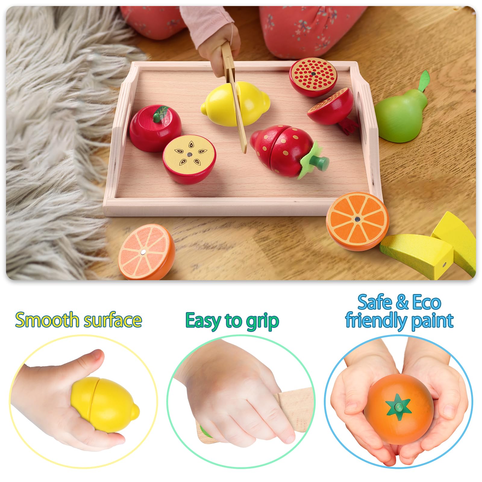 CARLORBO wooden kiwi for tactile texture exploration during play.