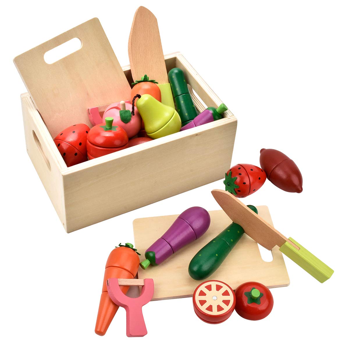 CARLORBO wooden play food peach for durable pretend fruit and creative snack-time play