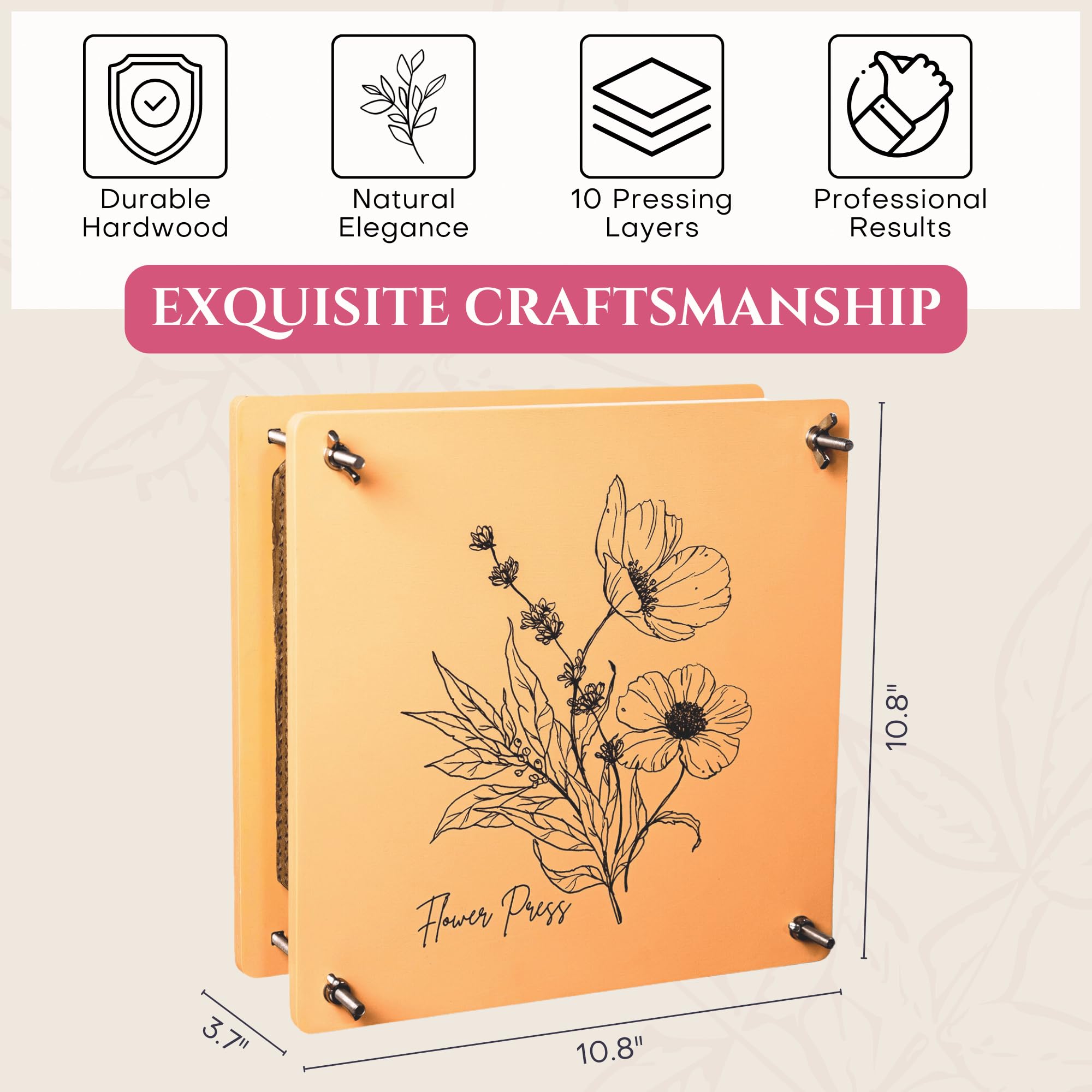 Carnation Canvas pressing boards offer ten-layer capacity for multi-flower pressing.