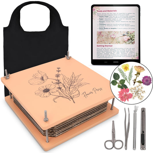 Carnation Canvas wooden flower press close-up shows durable, even pressing.
