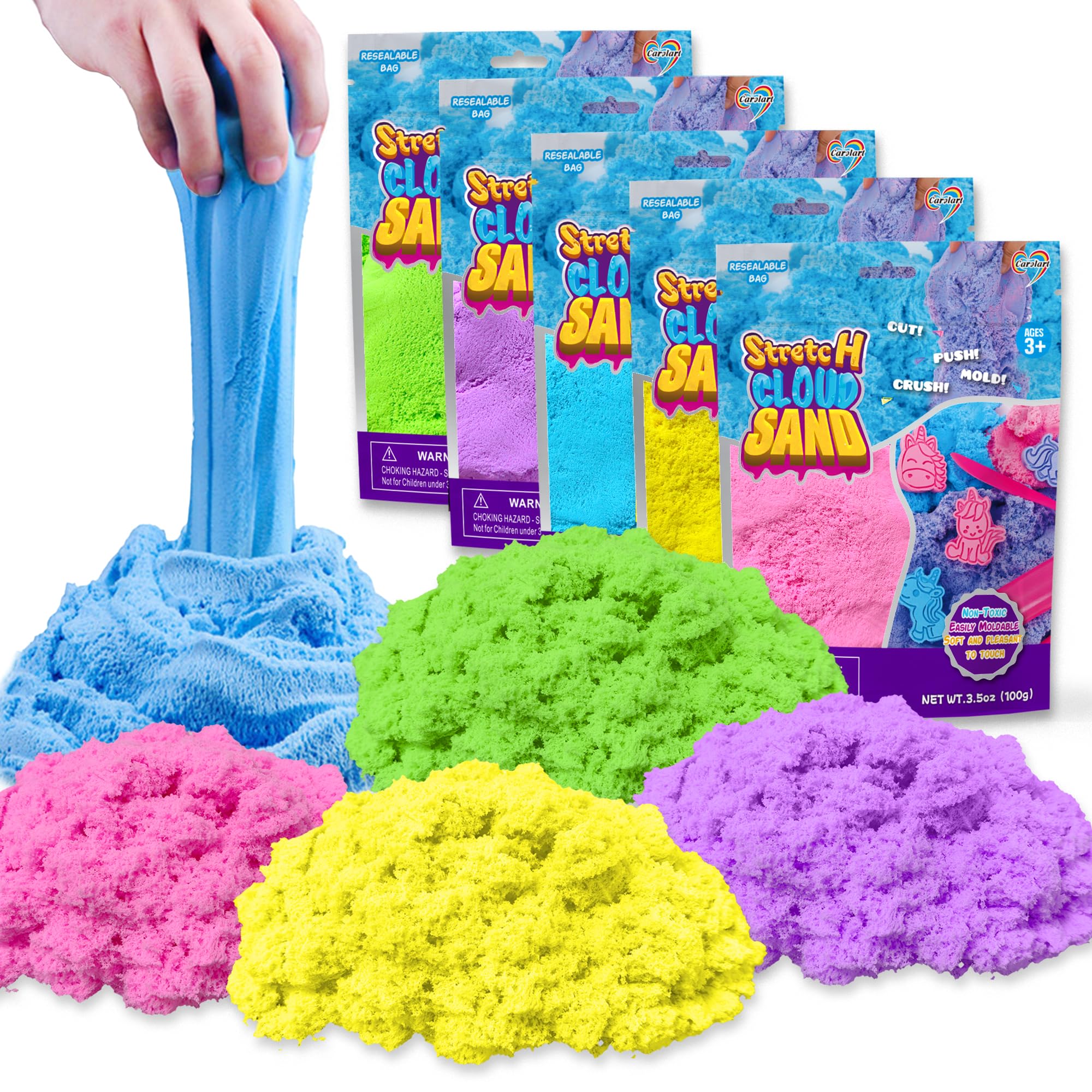 Carolart Colorful Stretchy Sand Pack with five hues for creative molding sessions