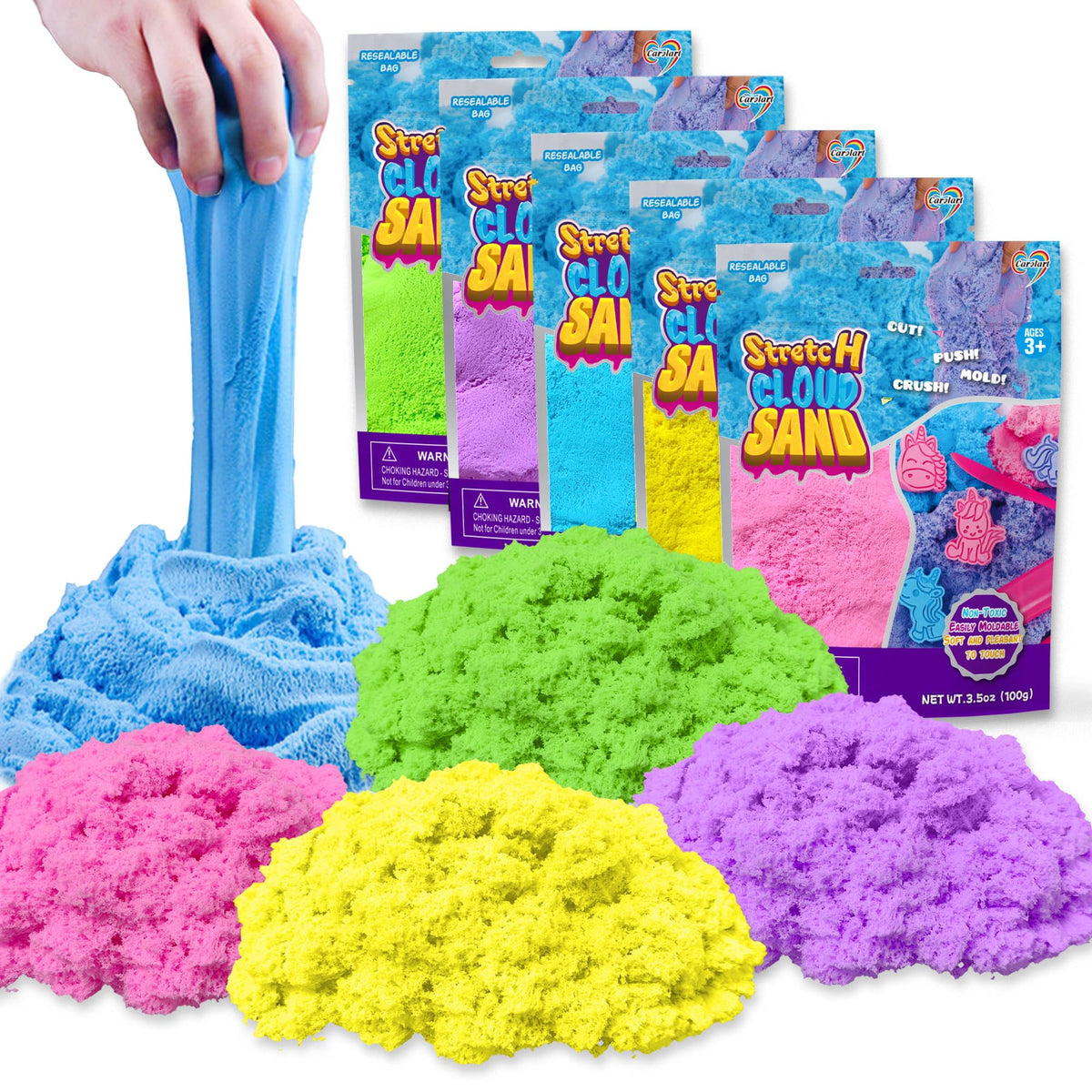 Carolart Colorful Stretchy Sand Pack with five hues for creative molding sessions