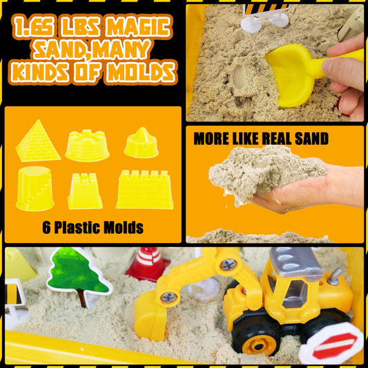 Carolart Construction Sensory Bin toy truck supports role-play with signs.