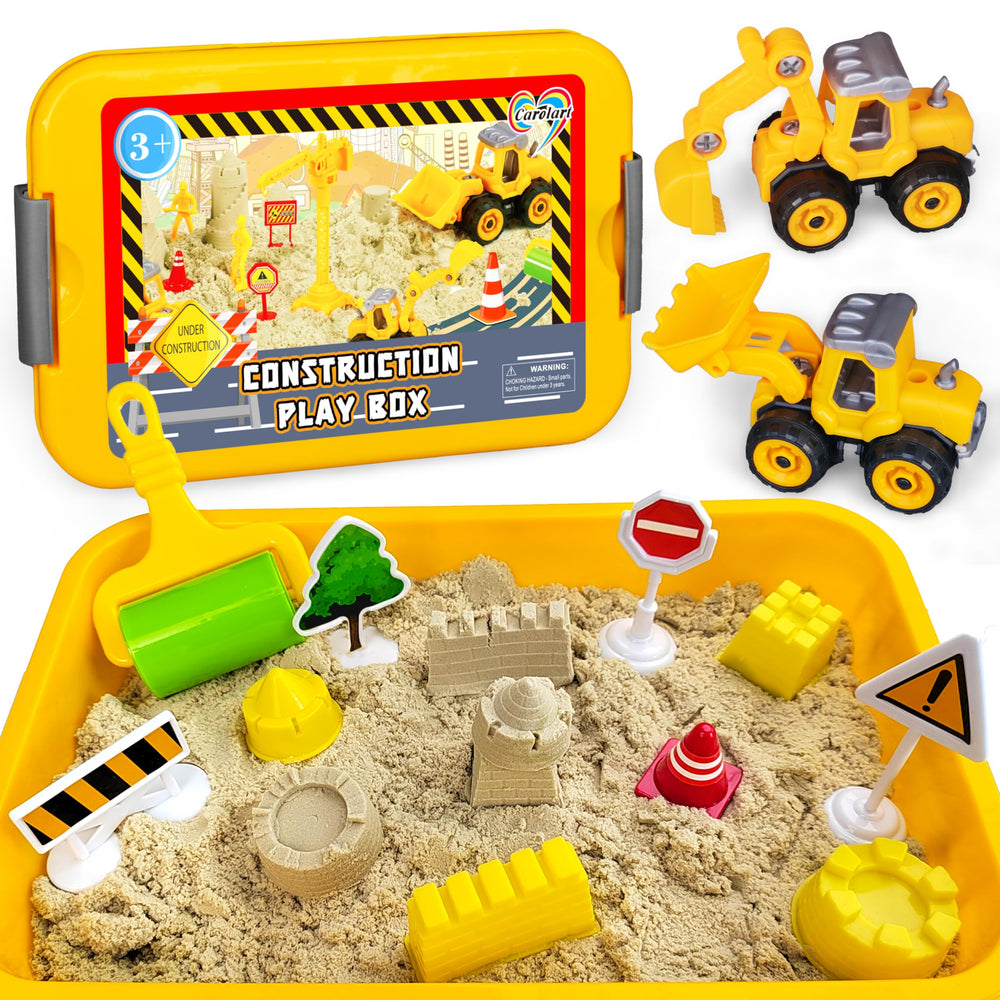 Carolart Construction Sensory Bin tractor playset boosts imaginative building and fine motor skills.