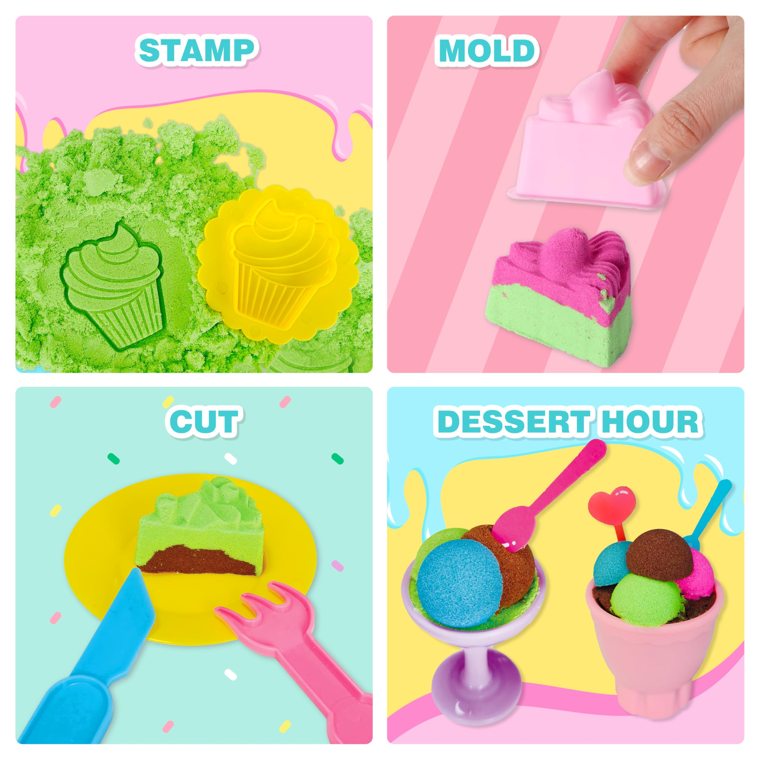 Carolart sensory bin cake molds and stamps support imaginative baking play.