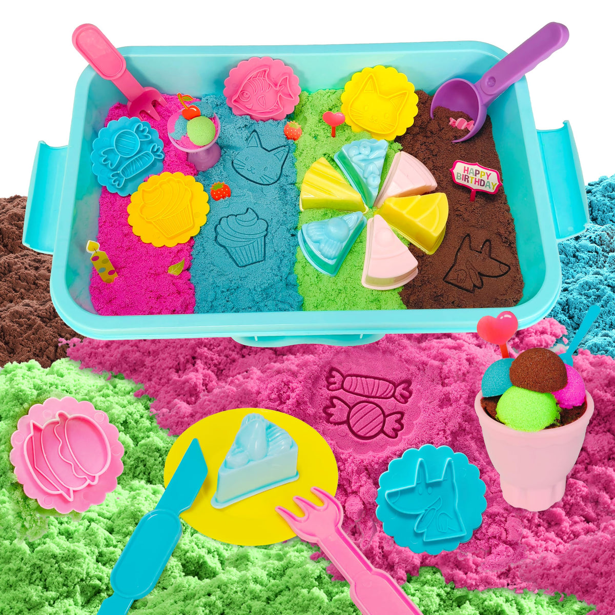 Carolart sensory bin ice cream kit with colorful sand for creative pretend play.
