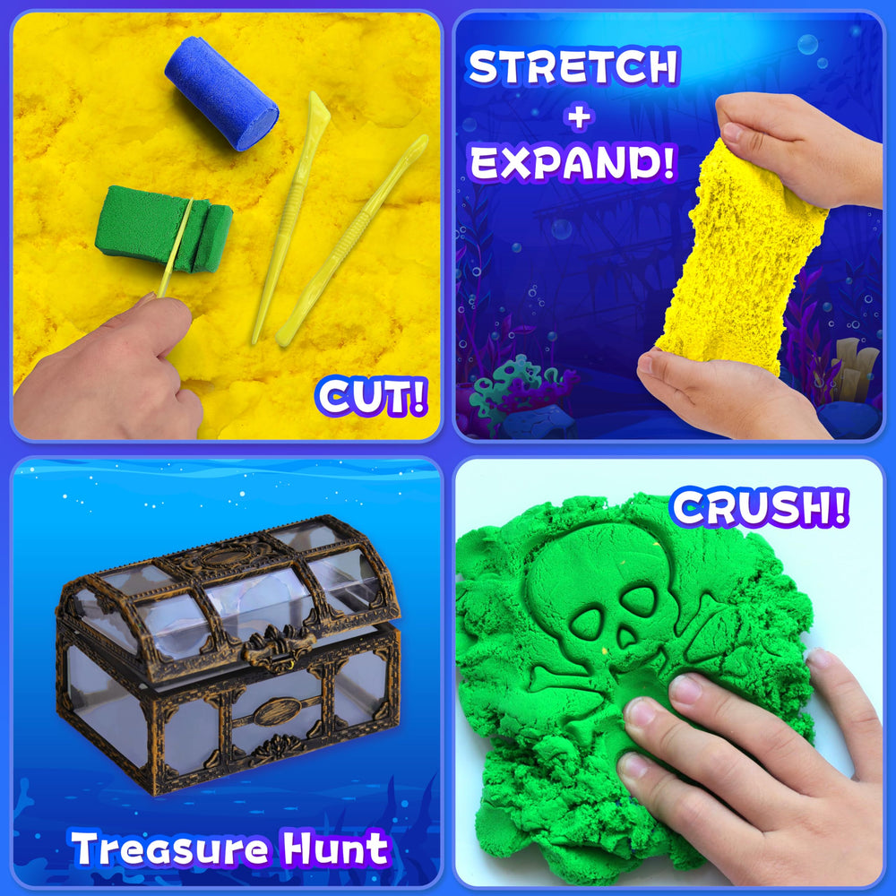 Carolart Sensory Sand with gems and coins stimulates exploration.