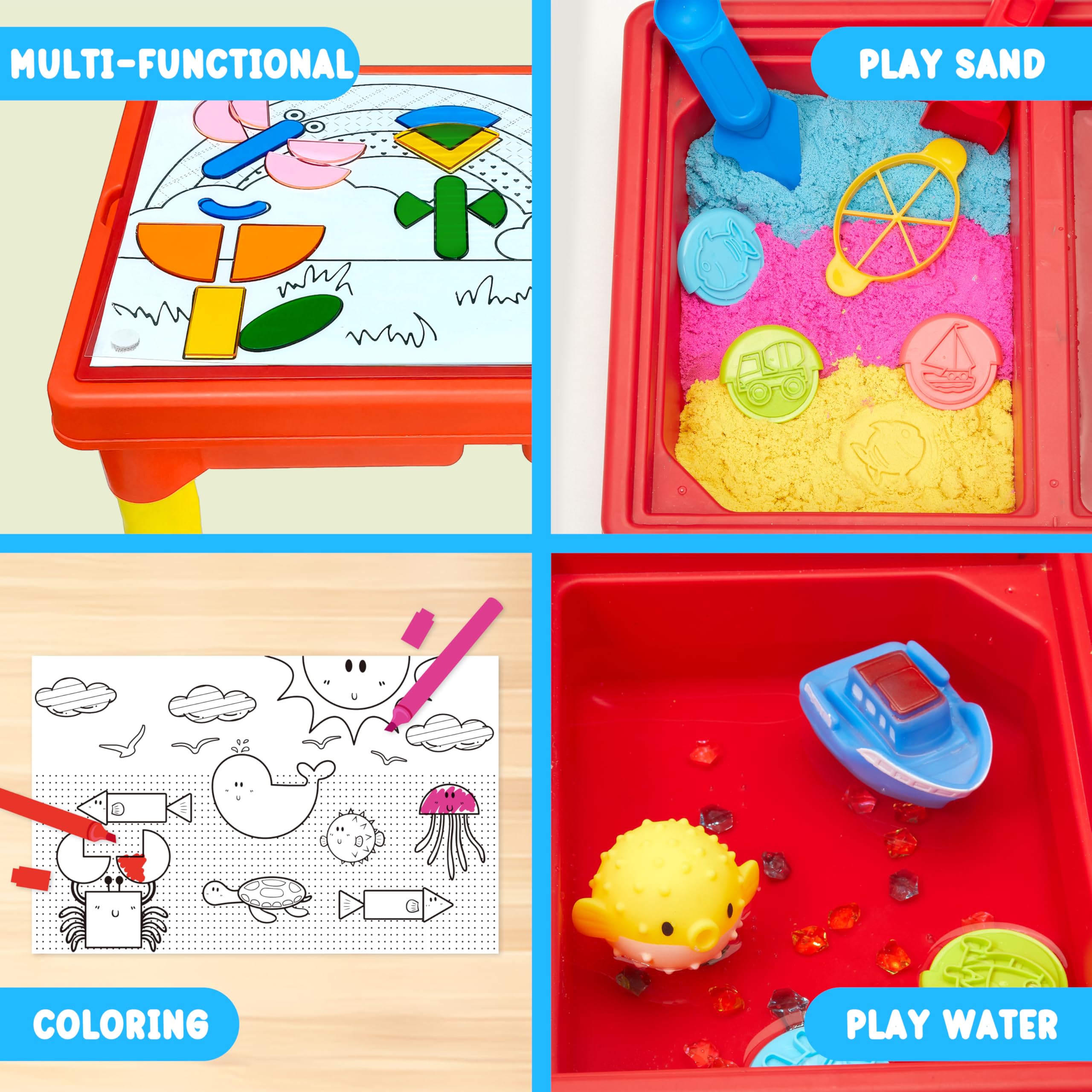 Side view of Carolart sensory table setup for indoor and outdoor play.