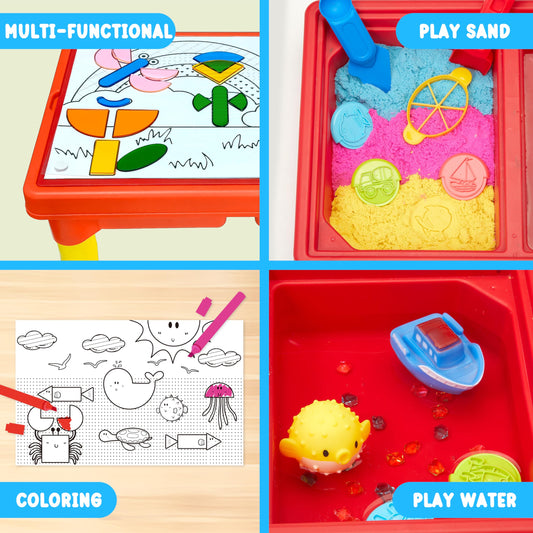 Side view of Carolart sensory table setup for indoor and outdoor play.