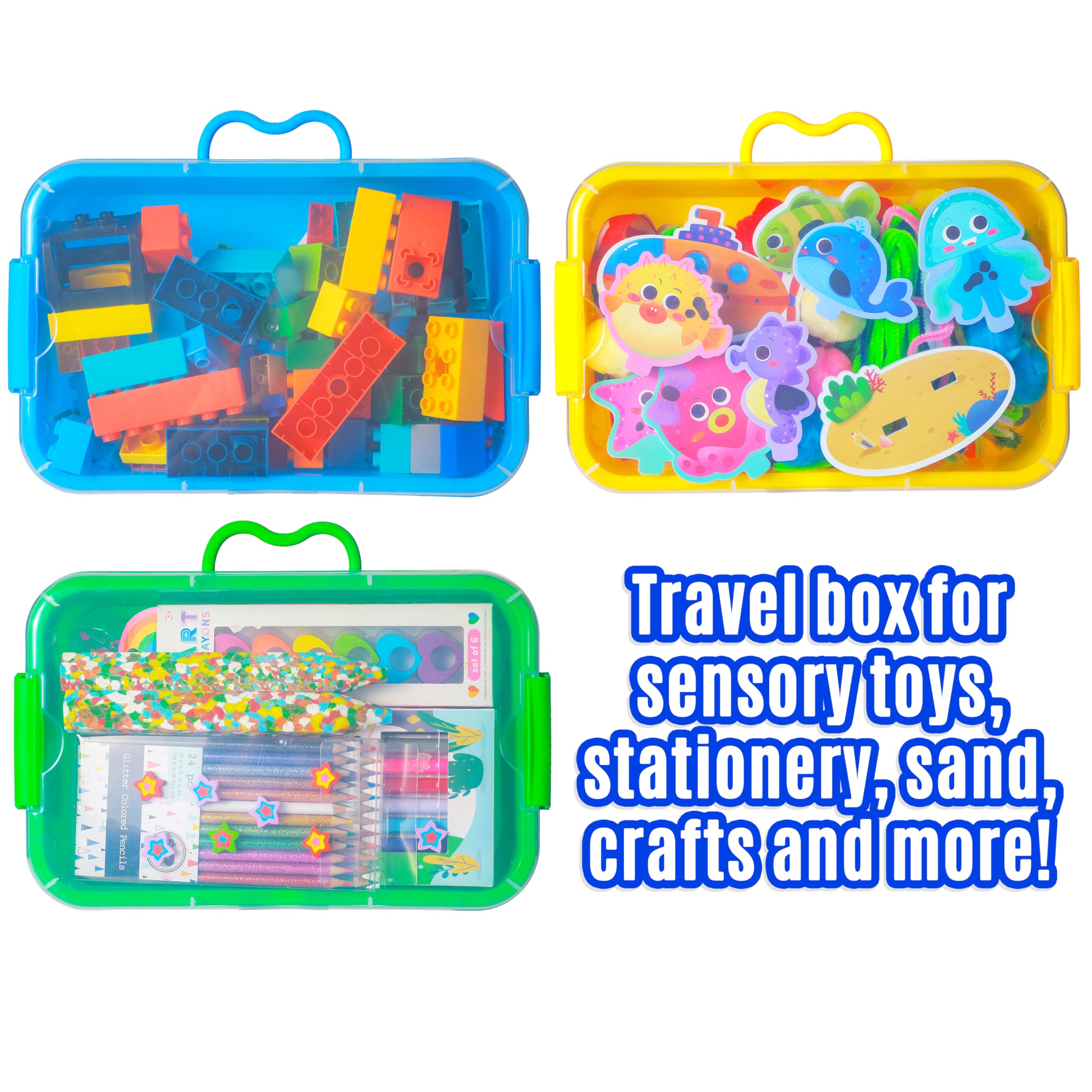Carolart stackable play tray with secure latches supports space-saving organization