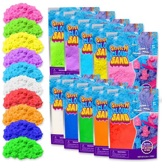 Carolart stretchy sand kit with 10 colors for creative molding and play.