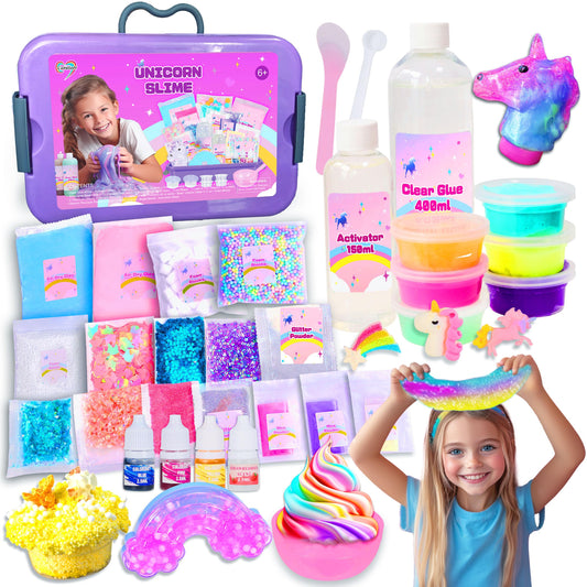 Carolart Unicorn Slime Kit cover image with fluffy slime and charms for imaginative play.