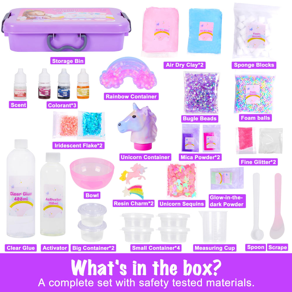 Carolart Unicorn Slime Kit scents and colors image showing fragrance options and color choices.