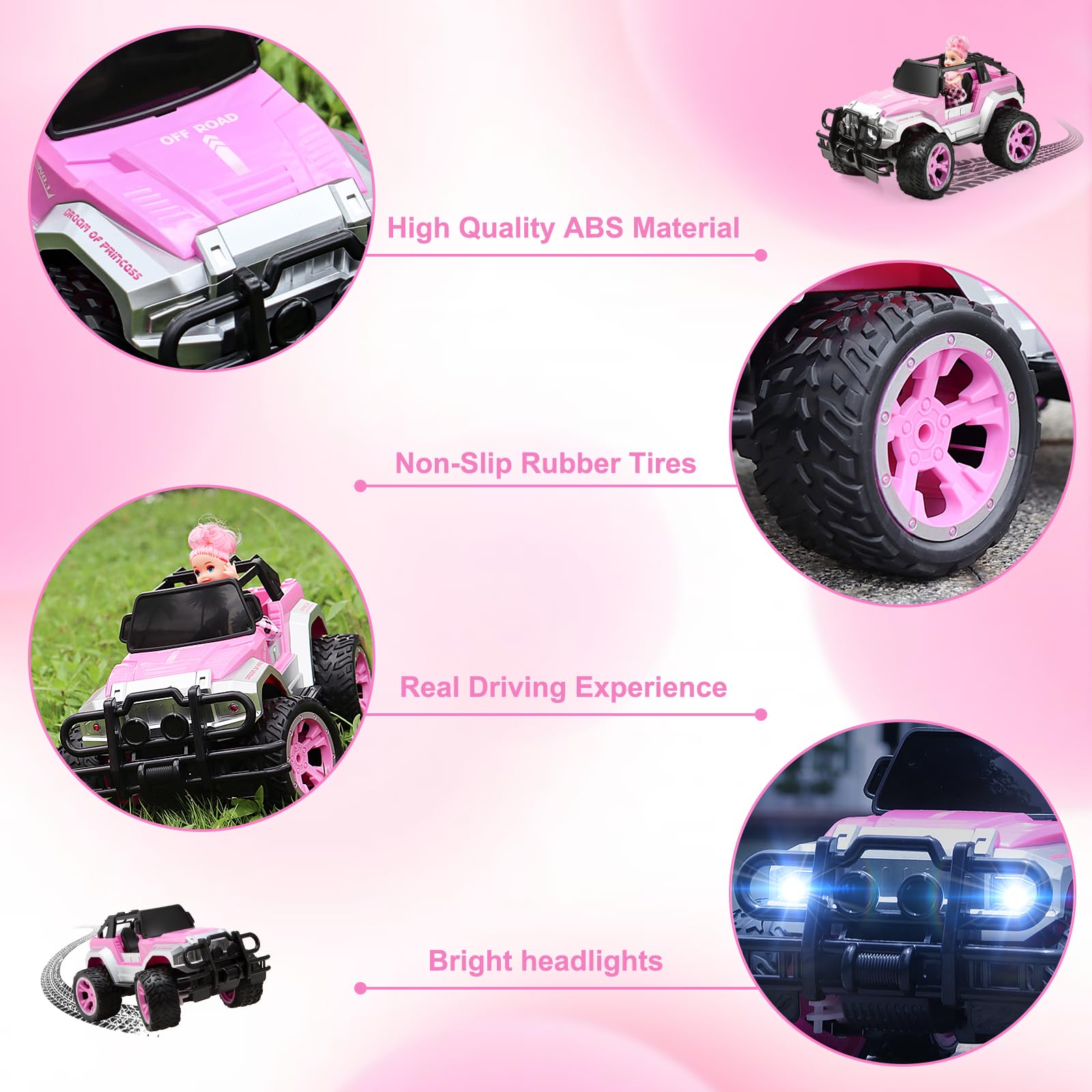 Carox pink RC car offers an Auto Demo mode for easy practice.