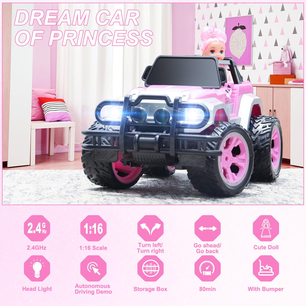 Carox pink RC car with stickers for personalization.