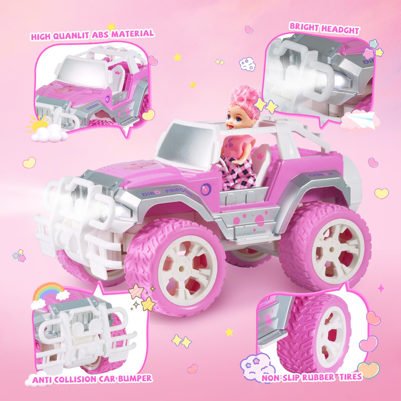 Carox Pink RC Jeep with Doll offering up to 80 minutes of playtime per charge