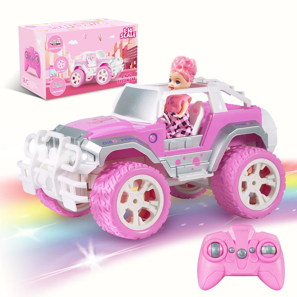 Carox Pink RC Jeep with Doll in vibrant pink for imaginative play sessions