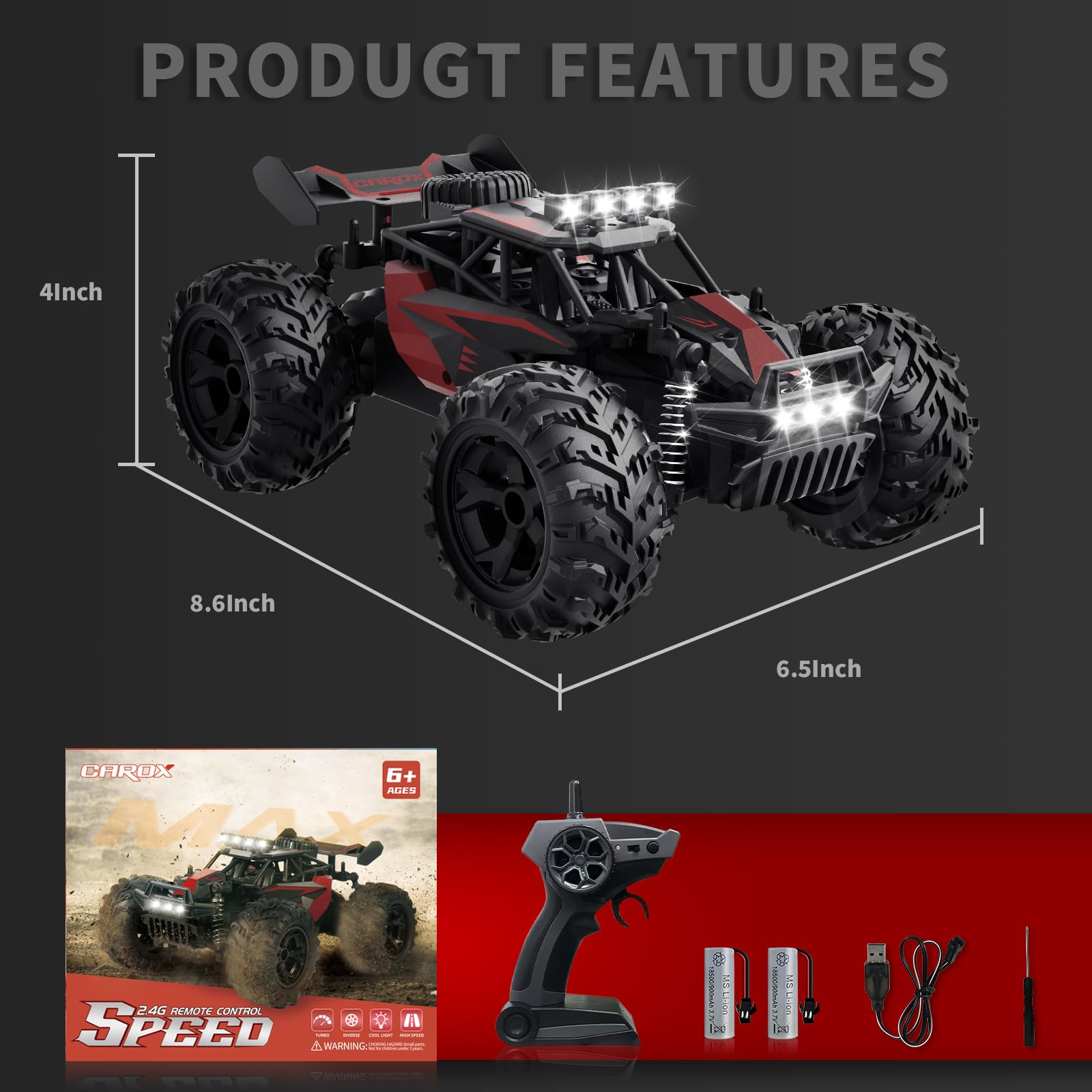 Carox RC car 900mAh battery powers up to 30 minutes.