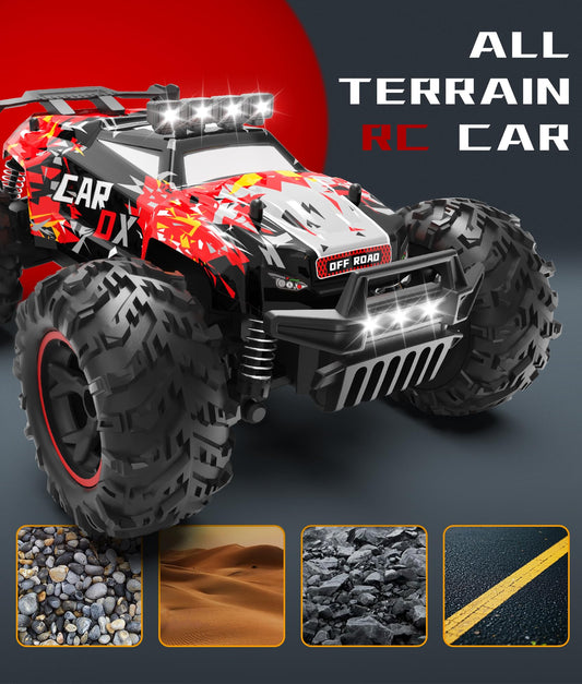 Carox RC car with LED roof lights for bright nighttime visibility.