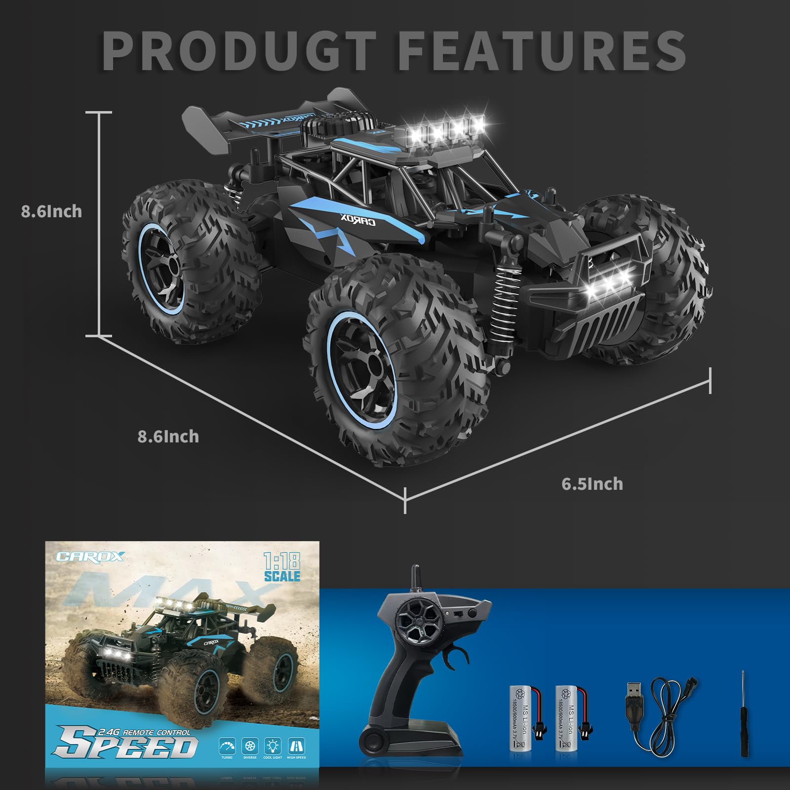 Carox RC car reaches 25 km/h for exciting races.