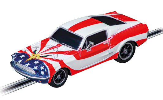 Carrera Ford Mustang 67 Stars 'n Stripes side view showing classic styling and display appeal.